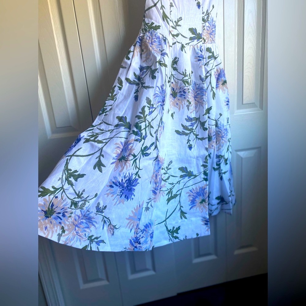 New Reformation Janu Linen Midi Dress - Serenity Blue White Floral size 6 - Picture 7 of 15